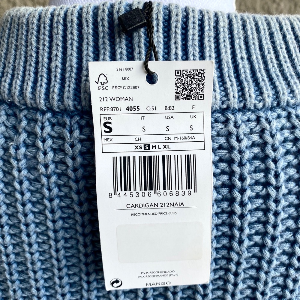 Mango Light Blue Cable Knit Button-Front Cardigan Sweater - Picture 8 of 10